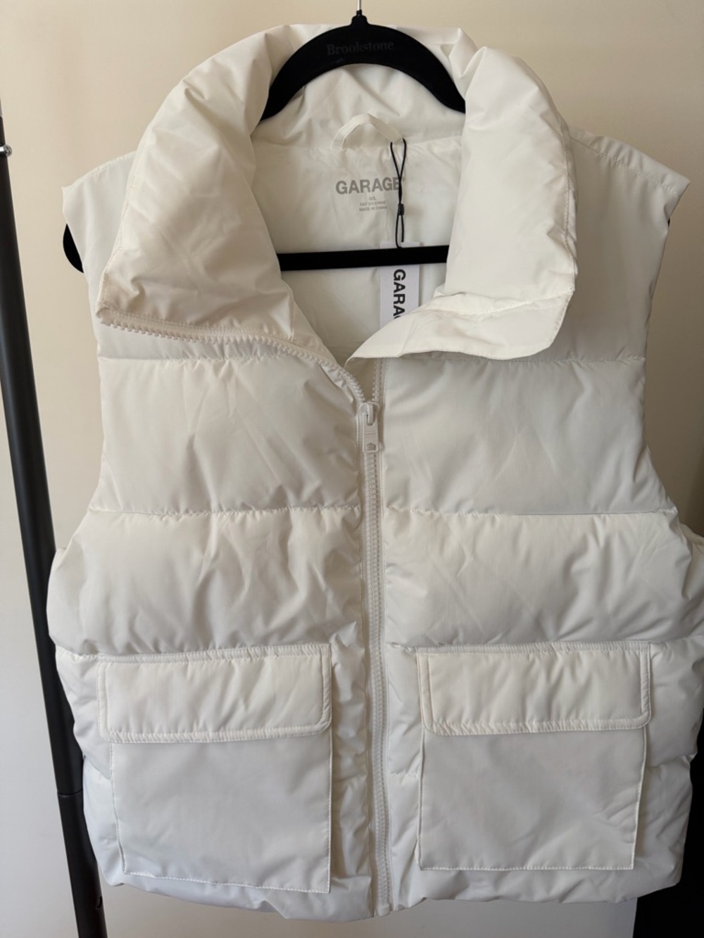 Garage Cream Quilted Puffer Vest with Front Pockets